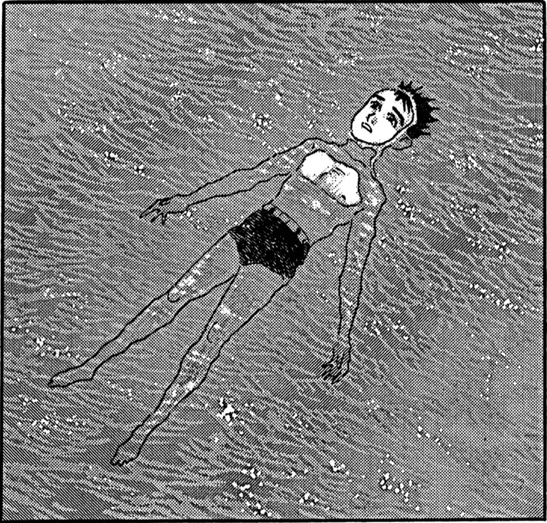 hiroshi qui flote dans l'eau.