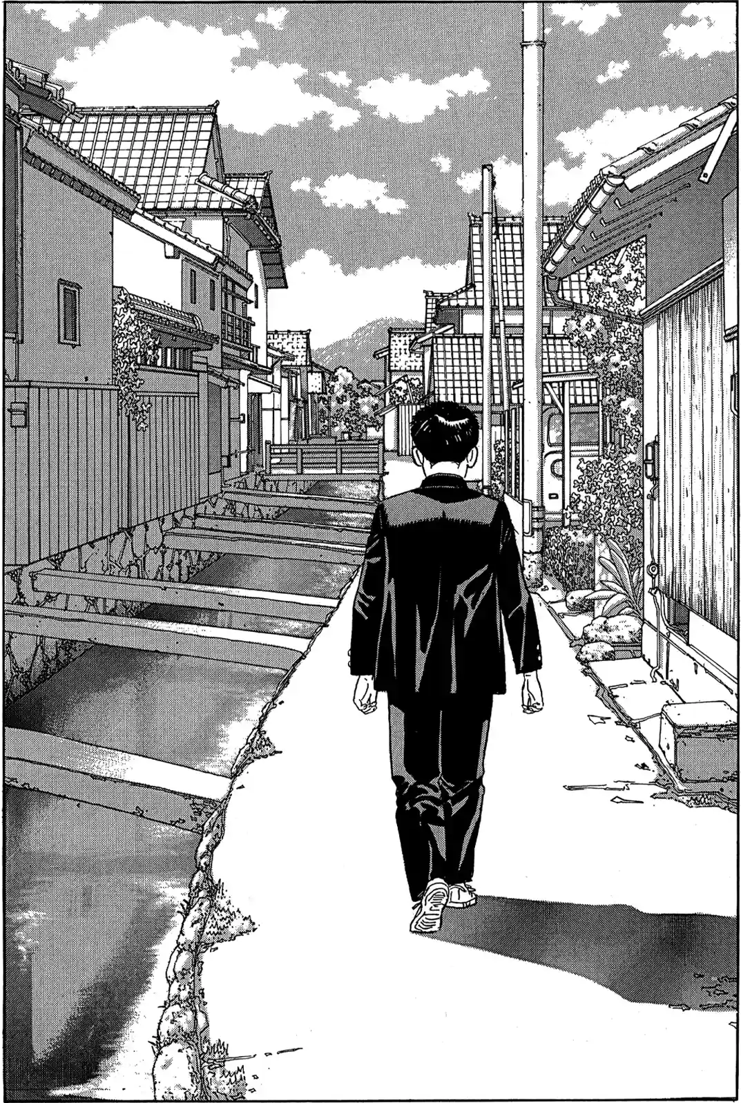 hiroshi walking in city.